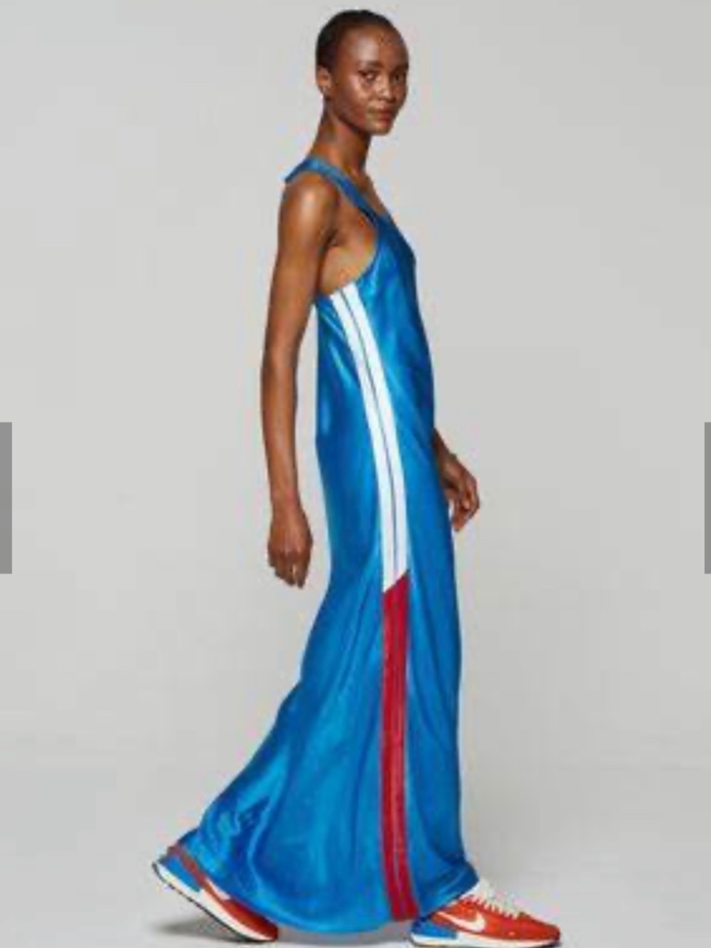 NWT Serena Bute Blue Racerback Maxi Dress with Red and white  Stripe size 6